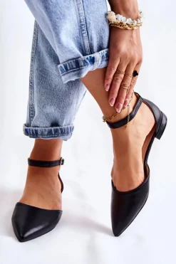 Damskie Skórzane Baleriny Sandały W Szpic Czarne Caprise