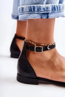 Damskie Skórzane Baleriny Sandały W Szpic Czarne Caprise