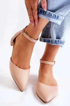 Damskie Skórzane Baleriny Sandały W Szpic Beżowe Caprise