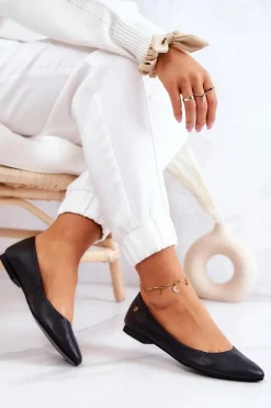 Damskie Skórzane Baleriny Maciejka Czarne 04100-01