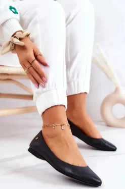 Damskie Skórzane Baleriny Maciejka Czarne 04100-01