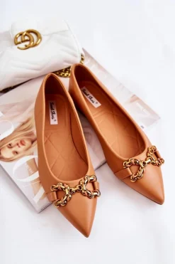 Damskie Skórzane Baleriny W Szpic Z Ozdobą Camel Carlos