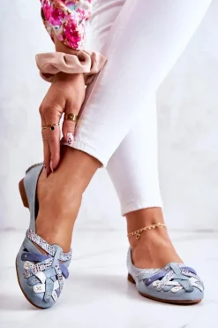 Damskie Skórzane Baleriny Maciejka 01358-34 Jasnoniebieskie