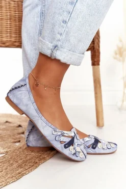 Damskie Skórzane Baleriny Maciejka Niebieskie 01358-45