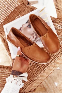 Damskie Skórzane Baleriny Maciejka Rude 01930-52