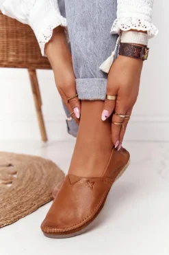 Damskie Skórzane Baleriny Maciejka Rude 01930-52