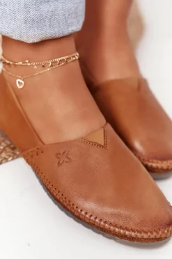 Damskie Skórzane Baleriny Maciejka Rude 01930-52