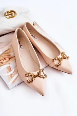 Damskie Skórzane Baleriny W Szpic Z Ozdobą Beżowe Carlos