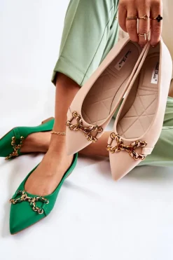 Damskie Skórzane Baleriny W Szpic Z Ozdobą Beżowe Carlos