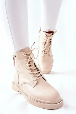 Damskie Skórzane Botki GOE II2N4015 Beżowe