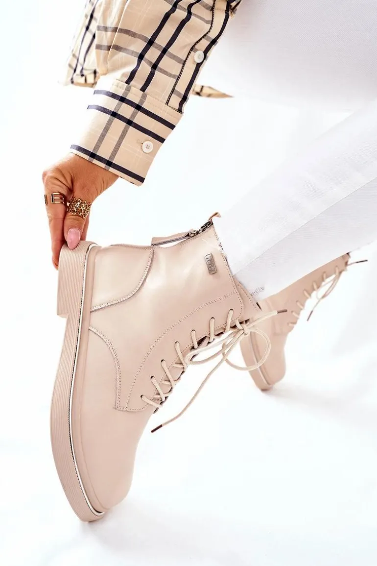 Damskie Skórzane Botki GOE II2N4015 Beżowe