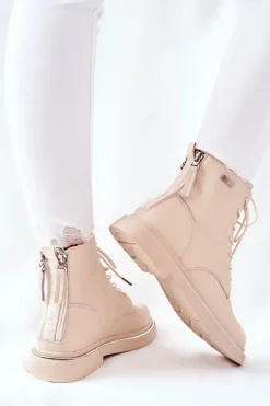 Damskie Skórzane Botki GOE II2N4015 Beżowe