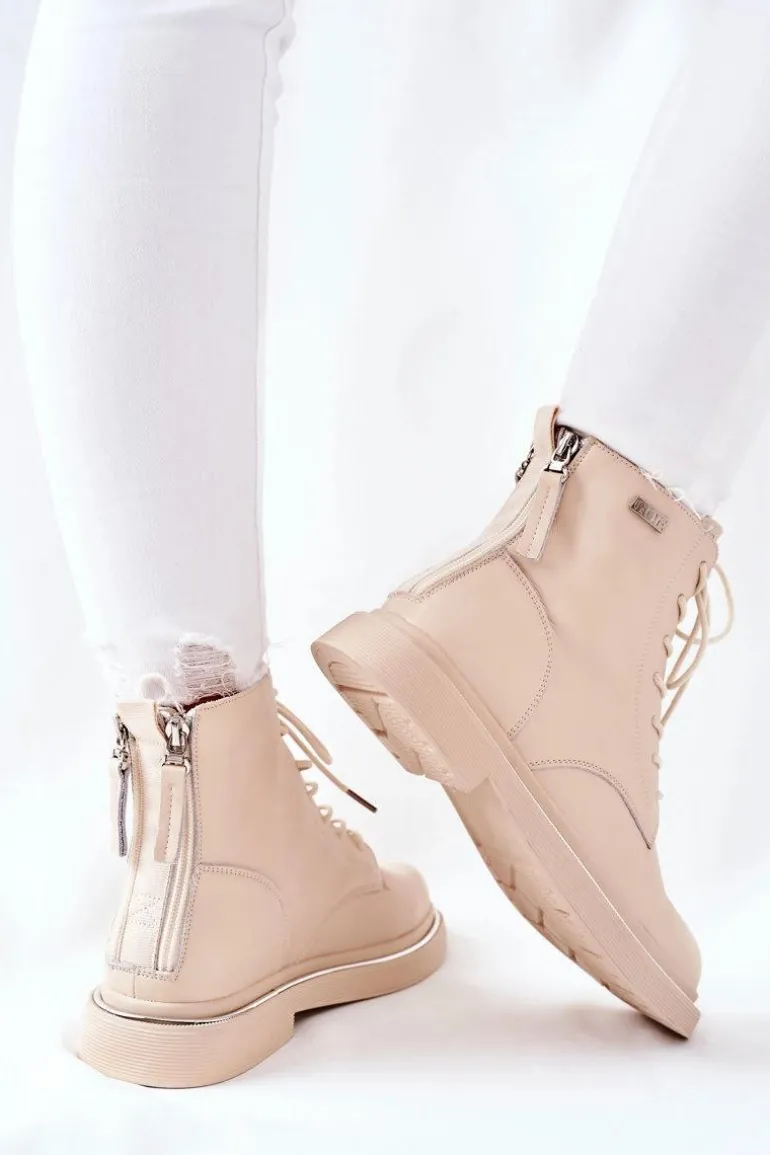 Damskie Skórzane Botki GOE II2N4015 Beżowe