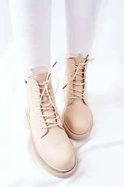 Damskie Skórzane Botki GOE II2N4015 Beżowe