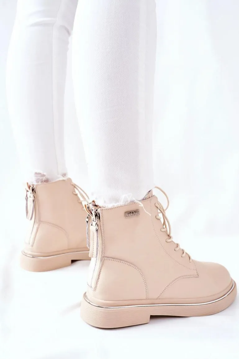 Damskie Skórzane Botki GOE II2N4015 Beżowe