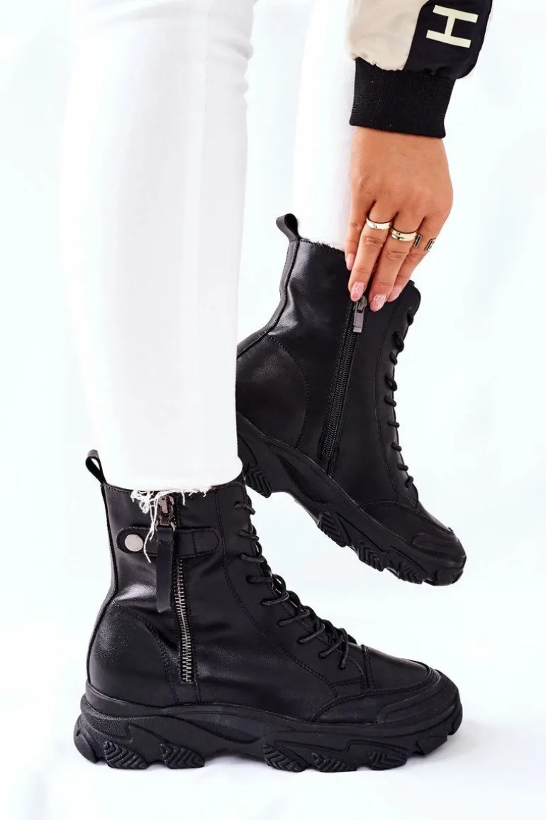 Damskie Skórzane Botki GOE II2N4031 Czarne