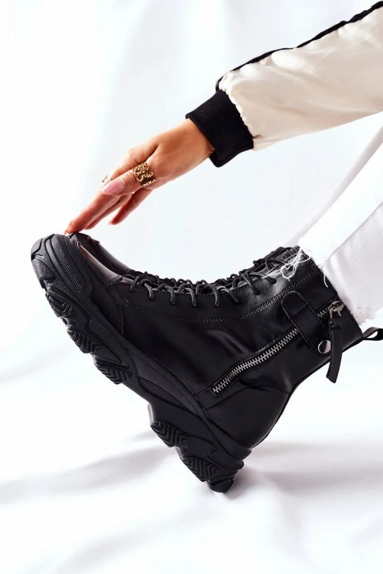 Damskie Skórzane Botki GOE II2N4031 Czarne