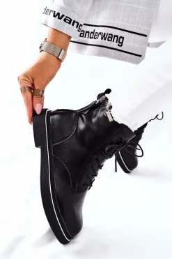 Damskie Skórzane Botki GOE II2N4014 Czarne