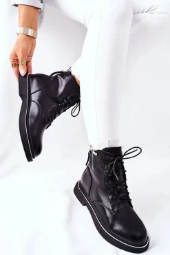 Damskie Skórzane Botki GOE II2N4014 Czarne