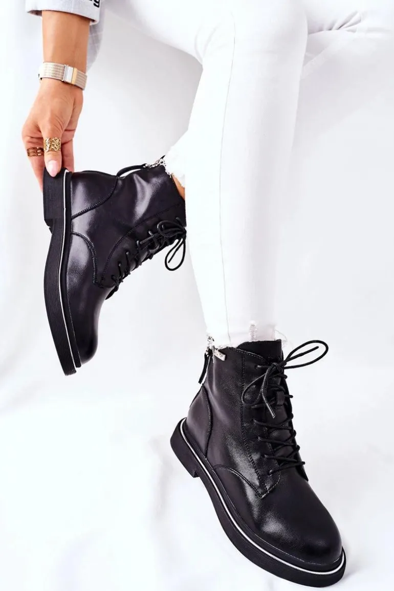 Damskie Skórzane Botki GOE II2N4014 Czarne