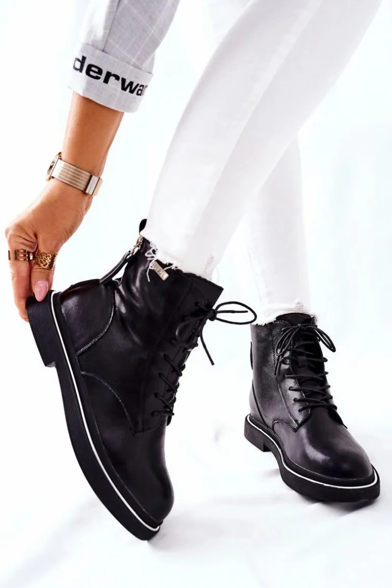 Damskie Skórzane Botki GOE II2N4014 Czarne