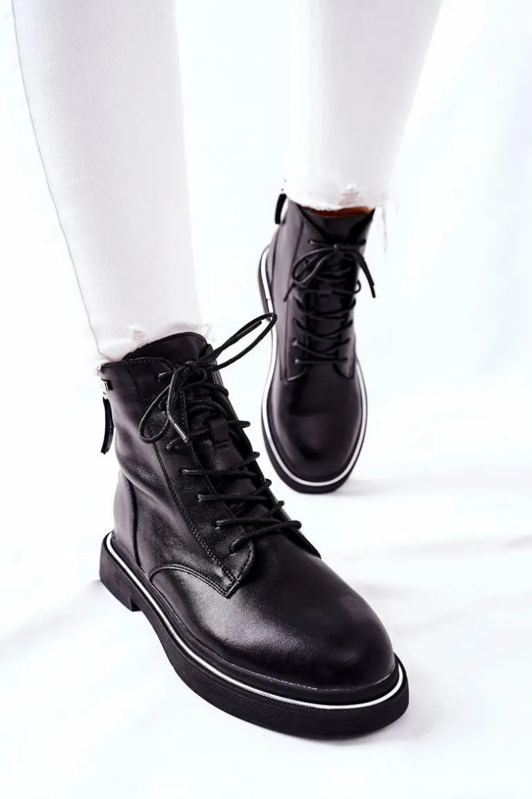 Damskie Skórzane Botki GOE II2N4014 Czarne