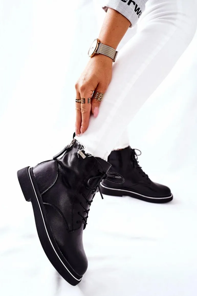 Damskie Skórzane Botki GOE II2N4014 Czarne