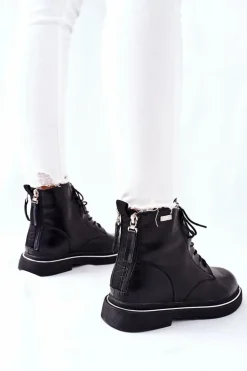 Damskie Skórzane Botki GOE II2N4014 Czarne