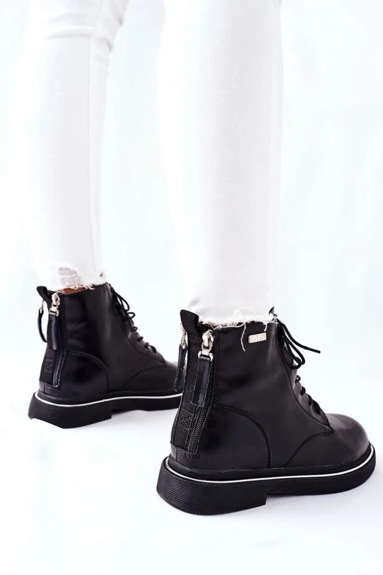 Damskie Skórzane Botki GOE II2N4014 Czarne