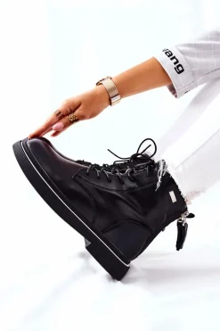 Damskie Skórzane Botki GOE II2N4014 Czarne