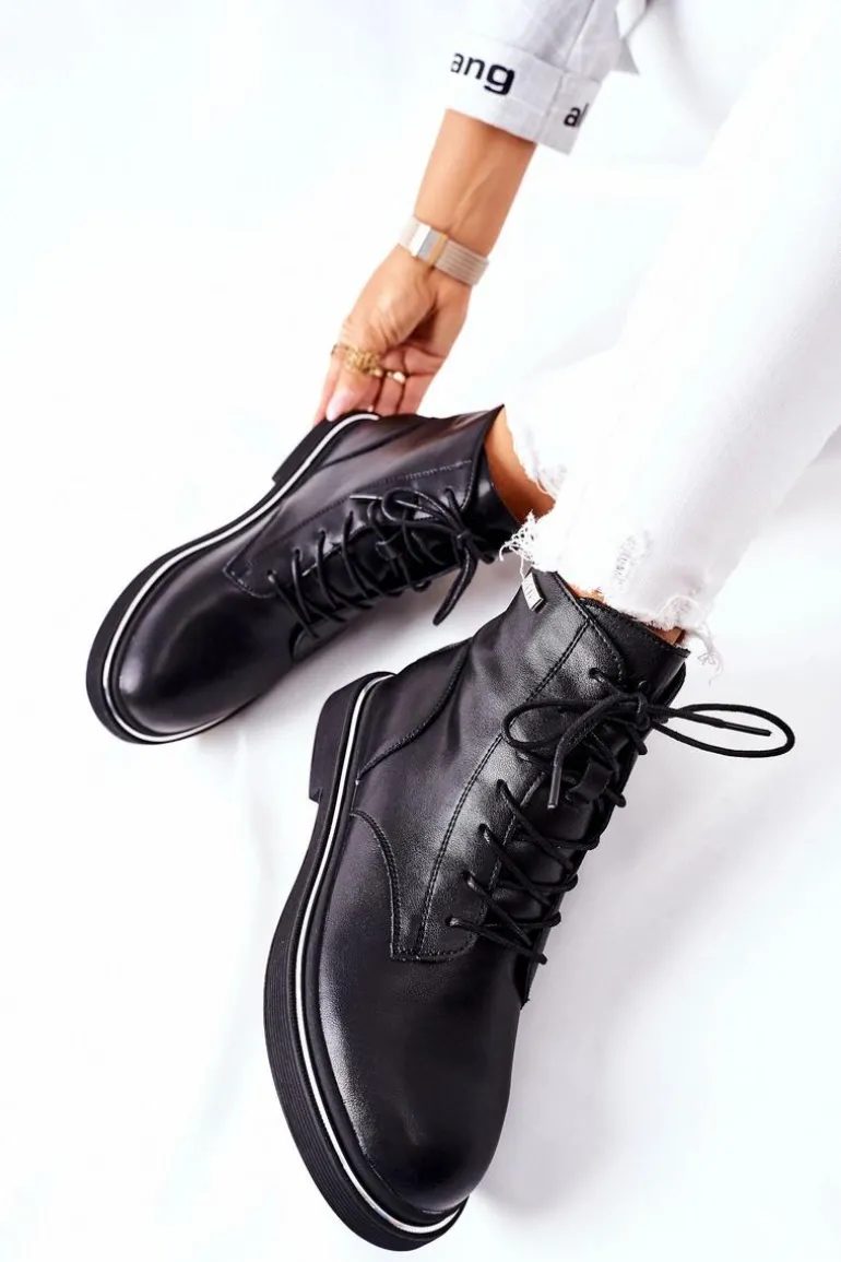 Damskie Skórzane Botki GOE II2N4014 Czarne