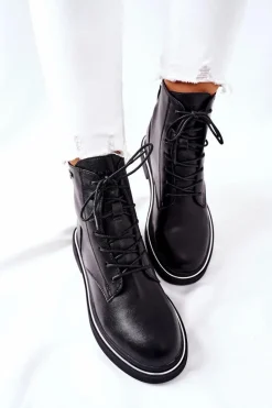 Damskie Skórzane Botki GOE II2N4014 Czarne