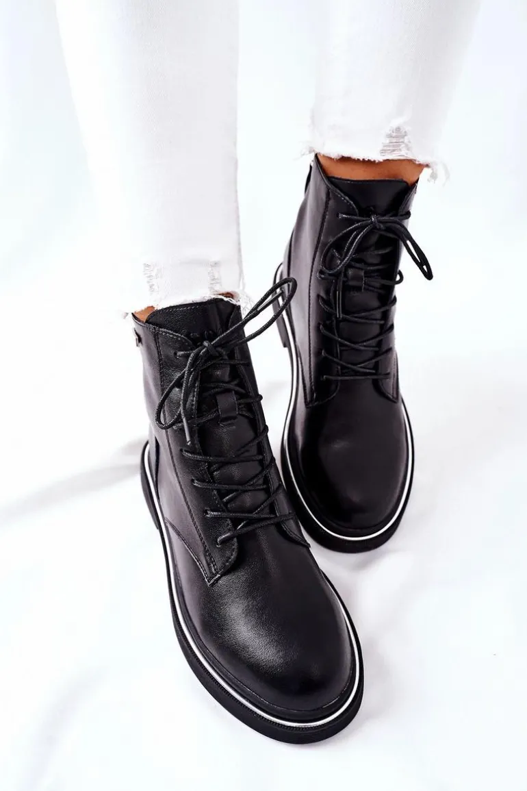 Damskie Skórzane Botki GOE II2N4014 Czarne