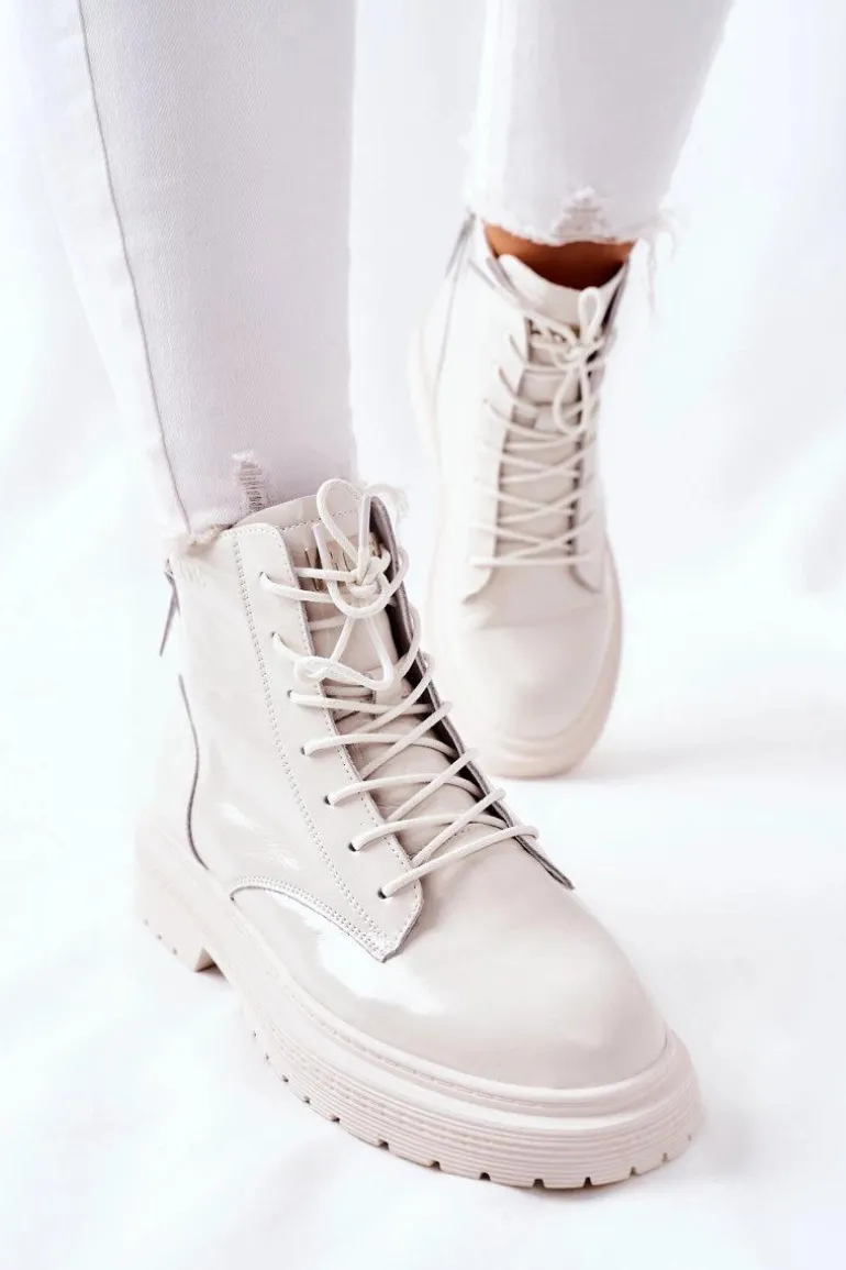 Damskie Skórzane Botki GOE II2N4013 Białe