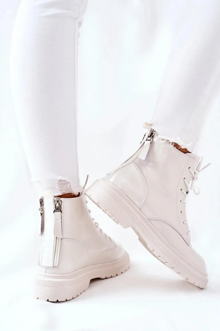 Damskie Skórzane Botki GOE II2N4013 Białe