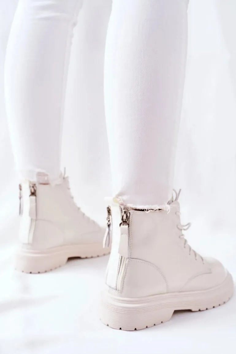 Damskie Skórzane Botki GOE II2N4013 Białe