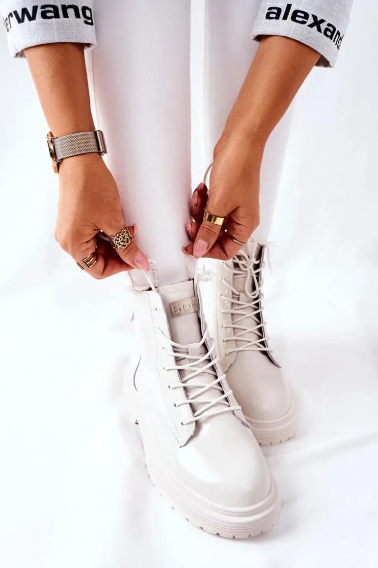 Damskie Skórzane Botki GOE II2N4013 Białe