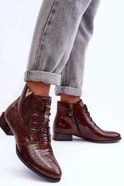 Damskie Skórzane Botki Maciejka 5743C-02 Brązowe