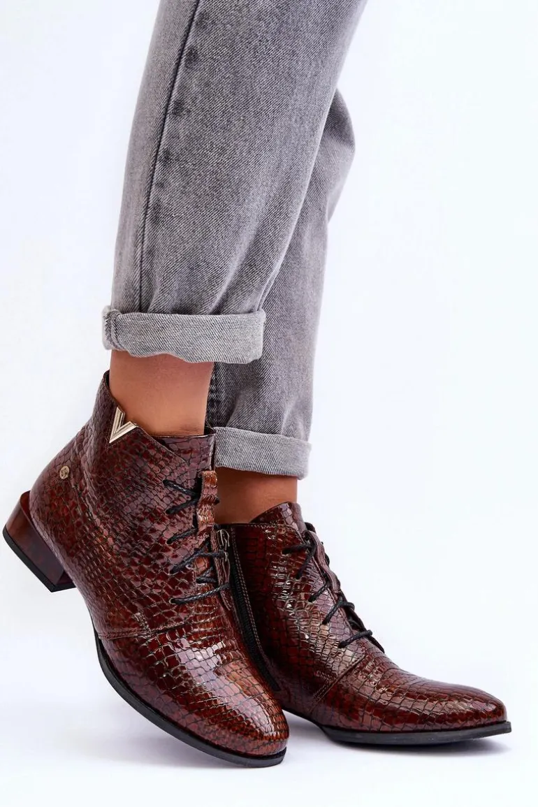 Damskie Skórzane Botki Maciejka 5743C-02 Brązowe