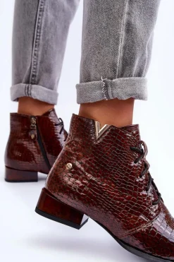 Damskie Skórzane Botki Maciejka 5743C-02 Brązowe