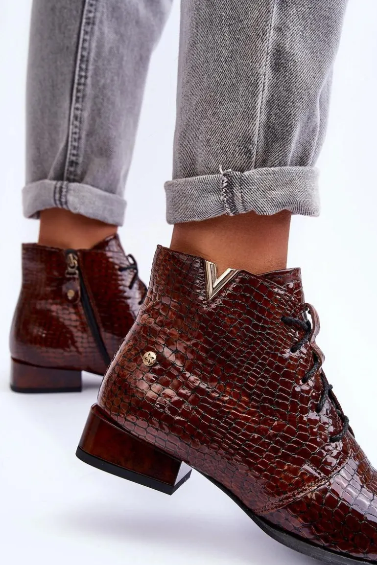 Damskie Skórzane Botki Maciejka 5743C-02 Brązowe