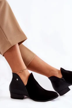 Damskie Skórzane Botki Maciejka Czarne Wzór Zwierzęcy 04091-62