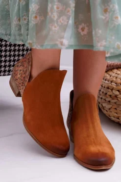 Damskie Skórzane Botki Maciejka Rude 04091-49