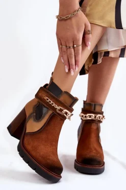 Damskie Skórzane Botki Maciejka 05781-29 Rude