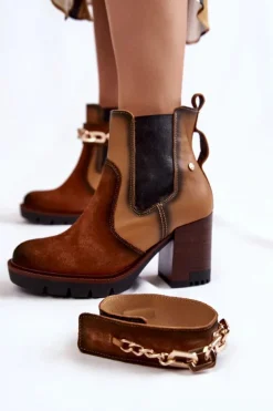 Damskie Skórzane Botki Maciejka 05781-29 Rude