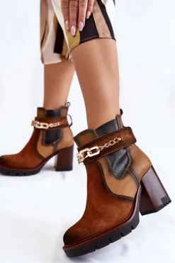 Damskie Skórzane Botki Maciejka 05781-29 Rude