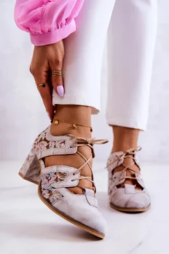 Damskie Skórzane Botki Maciejka 05328-04 Beżowe