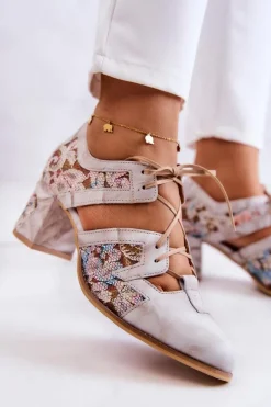 Damskie Skórzane Botki Maciejka 05328-04 Beżowe