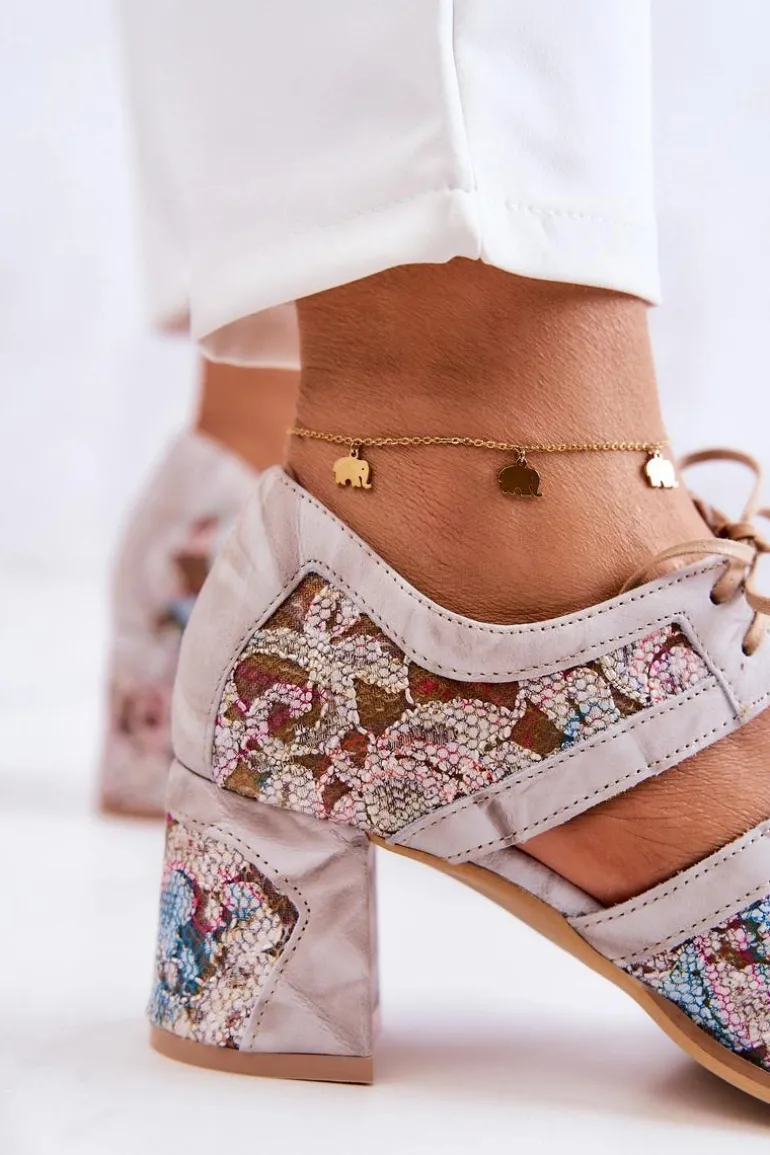 Damskie Skórzane Botki Maciejka 05328-04 Beżowe