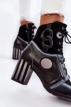 Damskie Skórzane Botki Maciejka 05599-01 Czarne